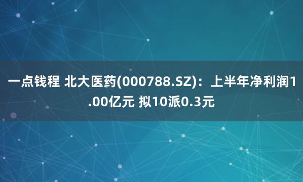 一点钱程 北大医药(000788.SZ)：上半年净利润1.00亿元 拟10派0.3元